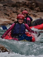 Going down the El Azul River in riverbug with Bochinche Expeditions.